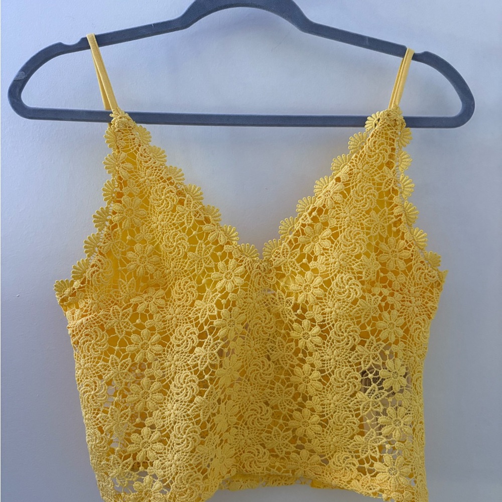 Yellow Lace Crochet Crop Top